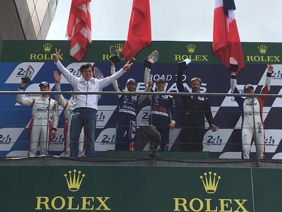Podium victoire Road to Le Mans 2016 — Thomas Laurent, Jacky Chan et Alexandre Cougnaud